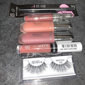 Makeup Lot - see description. 4 lip items, one eyeliner, 1 set lashes